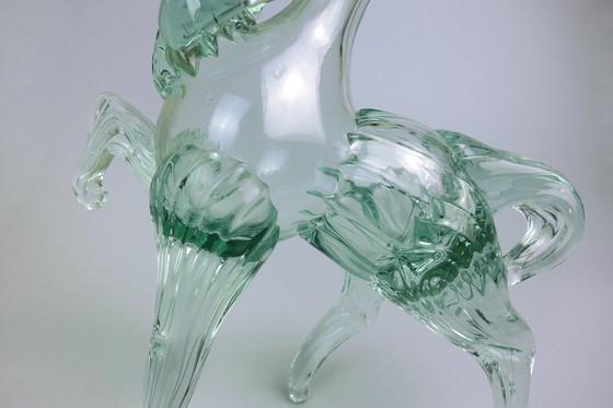 Image 1 of Vintage Murano Solifleur glazen vaas Paard Turkoois Mintgroen Handgemaakt Mid Century 70er jaren