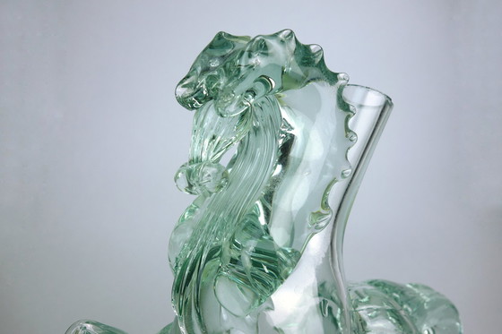 Image 1 of Vintage Murano Solifleur glazen vaas Paard Turkoois Mintgroen Handgemaakt Mid Century 70er jaren