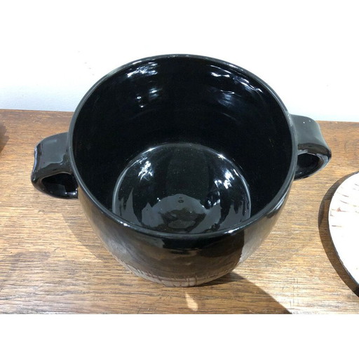 Vintage afgedekte pot met klein handvat en vogeliepen handvat voor Cerenne, Vallauris