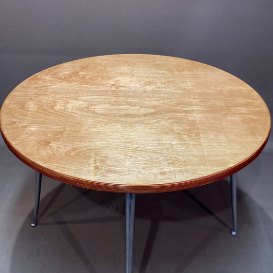 Image 1 of Industriële massief houten hoge tafel.