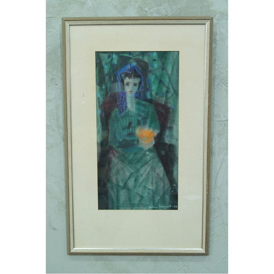 Image 1 of Vintage modernistisch portret van een vrouw met bloemen door Fabian Lundqvist, Zweden 1953