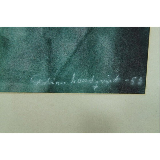 Image 1 of Vintage modernistisch portret van een vrouw met bloemen door Fabian Lundqvist, Zweden 1953