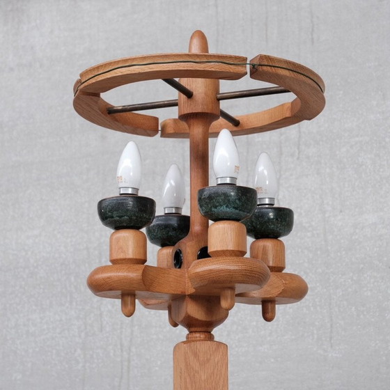 Image 1 of Vintage eiken vloerlamp van Guillerme en Chambron, Frankrijk 1960