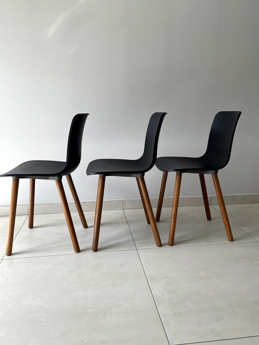 3x Vitra HAL wood stoelen