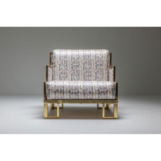 Image 1 of Vintage Crespi stijl lounge stoel en voetenbank messing Gabriella 1970