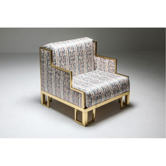 Image 1 of Vintage Crespi stijl lounge stoel en voetenbank messing Gabriella 1970