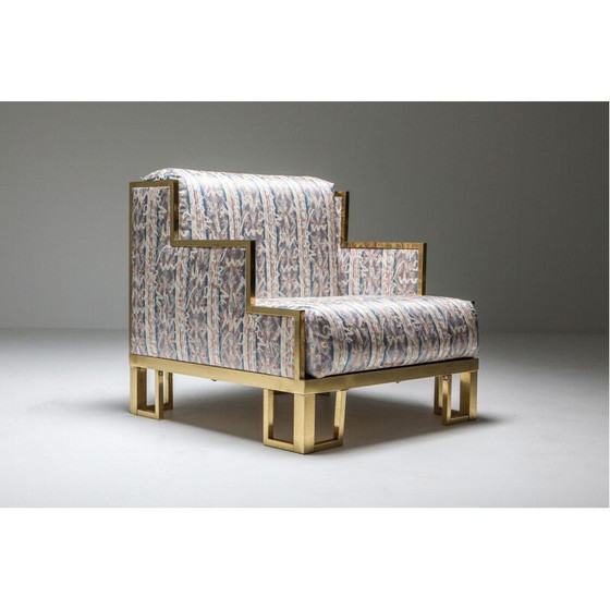 Image 1 of Vintage Crespi stijl lounge stoel en voetenbank messing Gabriella 1970