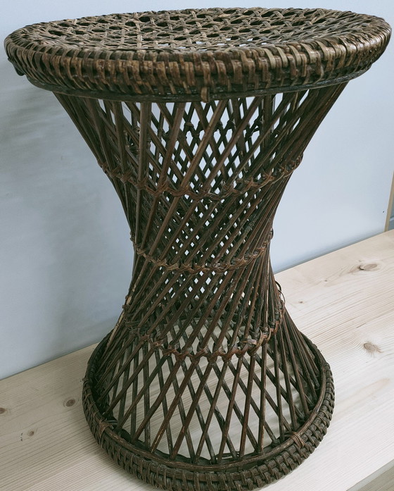 Image 1 of Vintage Jaren 60-70 Rotan Diabolo Kruk /Plantentafel