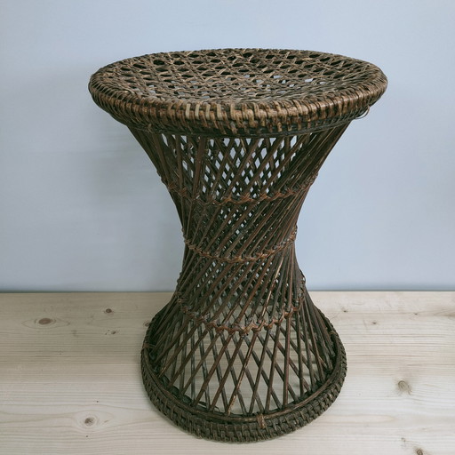 Vintage Jaren 60-70 Rotan Diabolo Kruk /Plantentafel