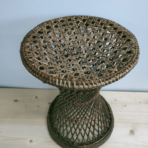 Vintage Jaren 60-70 Rotan Diabolo Kruk /Plantentafel