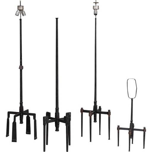Set van 4 vintage Brutalistische ijzeren vloerlampen, Frankrijk 1950