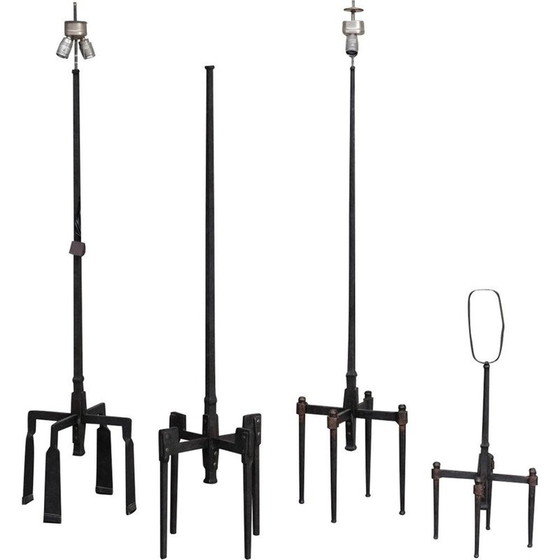 Image 1 of Set van 4 vintage Brutalistische ijzeren vloerlampen, Frankrijk 1950