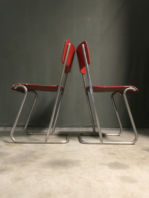 Set van 2 Zeldzame Nederlandse Buisstoelen 1930'S