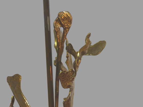 Image 1 of Verguld bronzen lampenstandaard met bladeren 1970