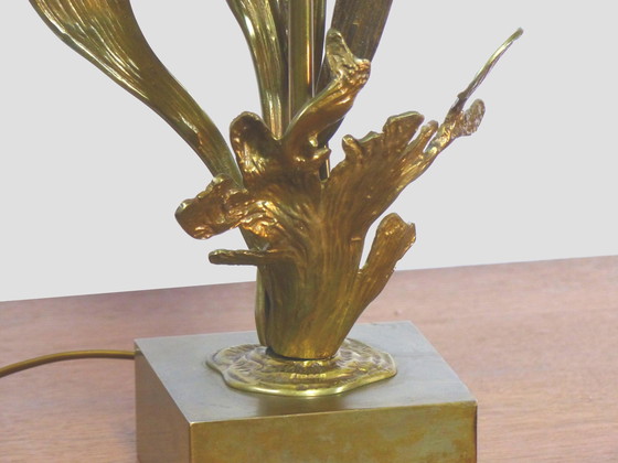 Image 1 of Verguld bronzen lampenstandaard met bladeren 1970