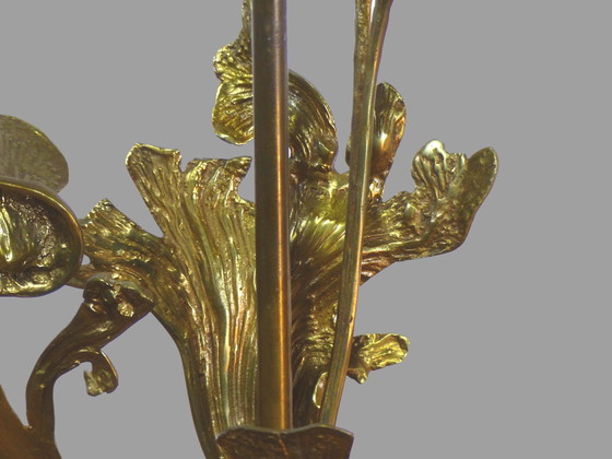 Image 1 of Verguld bronzen lampenstandaard met bladeren 1970