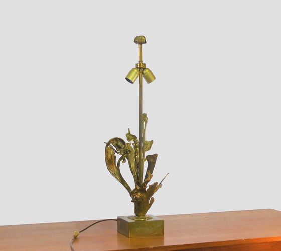 Image 1 of Verguld bronzen lampenstandaard met bladeren 1970