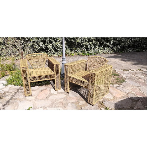 Image 1 of Paar vintage fauteuils van metaal en gevlochten touw, Frankrijk 1980