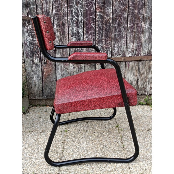 Image 1 of Vintage fauteuil in metaal en rood skai, 1950