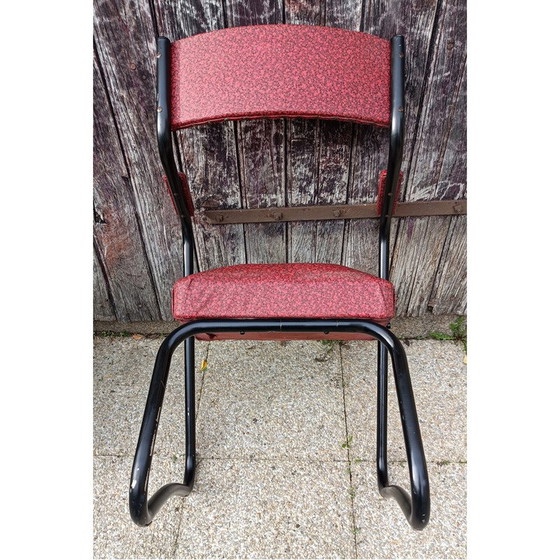 Image 1 of Vintage fauteuil in metaal en rood skai, 1950