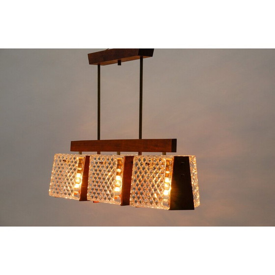 Image 1 of Vintage plafondlamp van teakhout en kristal, 1960