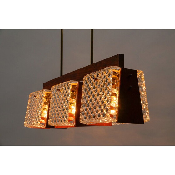 Image 1 of Vintage plafondlamp van teakhout en kristal, 1960
