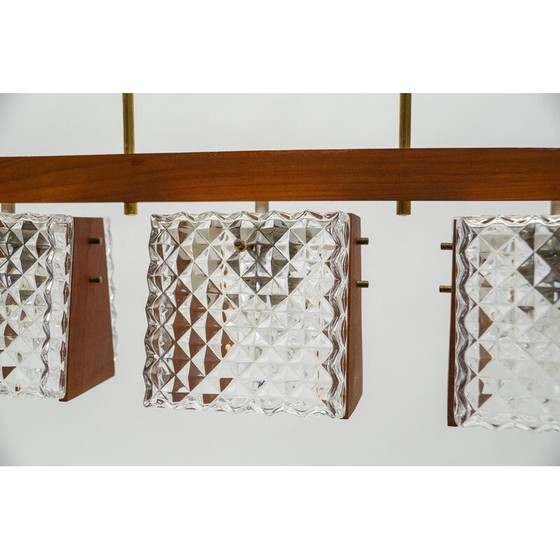 Image 1 of Vintage plafondlamp van teakhout en kristal, 1960