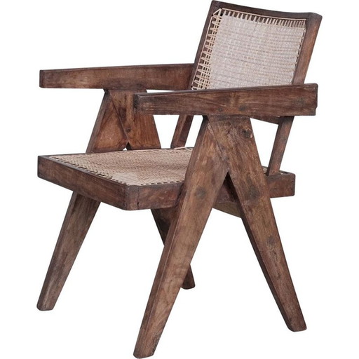 Vintage Pj-Si-S8-B teakhouten fauteuil van Pierre Jeanneret, India jaren 1955