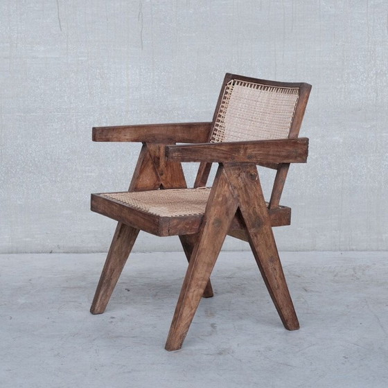 Image 1 of Vintage Pj-Si-S8-B teakhouten fauteuil van Pierre Jeanneret, India jaren 1955