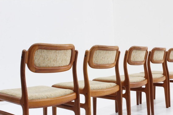 Image 1 of Set Vintage Deense Eetkamer Stoelen Teak Uldum Mobelfabrik Johannes Andersen