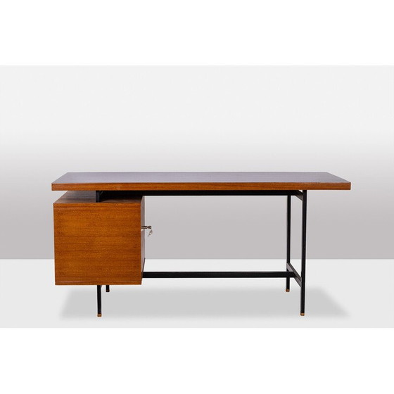 Image 1 of Vintage teak en gelakt metalen bureau van Pierre Guariche, Frankrijk 1960