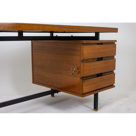 Image 1 of Vintage teak en gelakt metalen bureau van Pierre Guariche, Frankrijk 1960