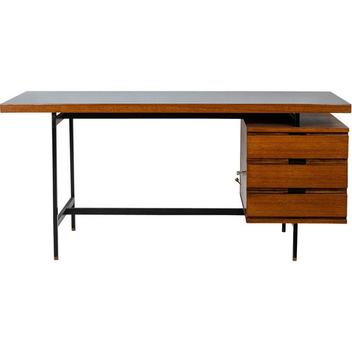 Vintage teak en gelakt metalen bureau van Pierre Guariche, Frankrijk 1960