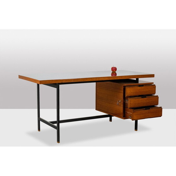 Image 1 of Vintage teak en gelakt metalen bureau van Pierre Guariche, Frankrijk 1960