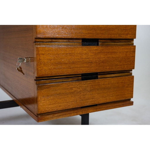 Vintage teak en gelakt metalen bureau van Pierre Guariche, Frankrijk 1960