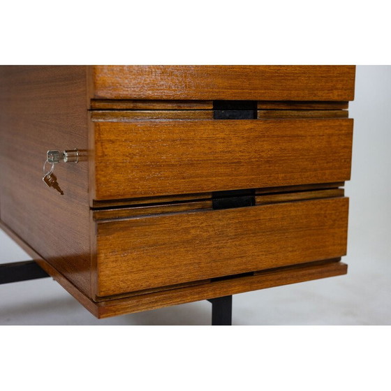 Image 1 of Vintage teak en gelakt metalen bureau van Pierre Guariche, Frankrijk 1960