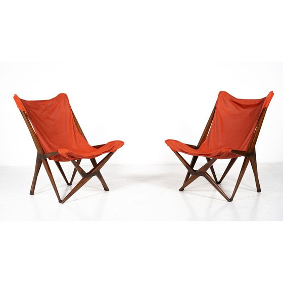 Image 1 of Paar vintage rode Tripolina klapstoelen van Joseph B. Fenby