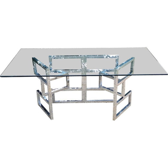 Image 1 of Vintage eettafel in staal en glas 1970