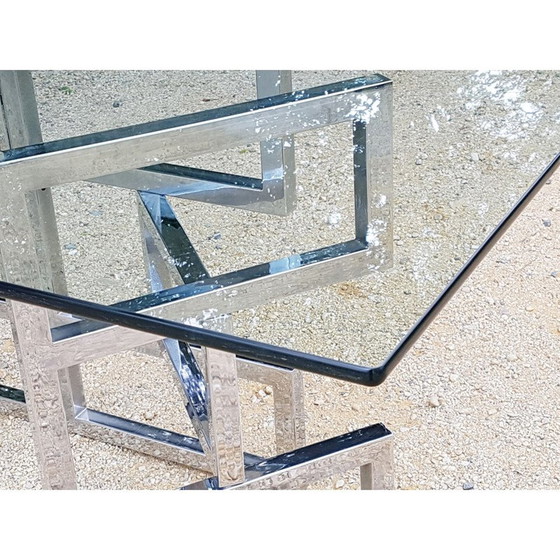 Image 1 of Vintage eettafel in staal en glas 1970