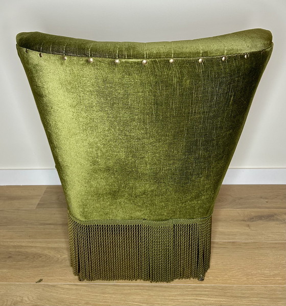 Image 1 of Vintage Cocktail Fauteuil Met Groene Franjes 