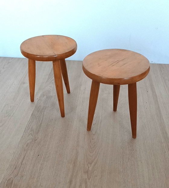 Image 1 of Twee Houten Vijftiger Jaren Kinderkrukjes