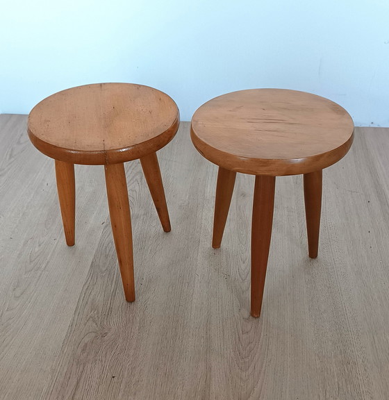 Image 1 of Twee Houten Vijftiger Jaren Kinderkrukjes