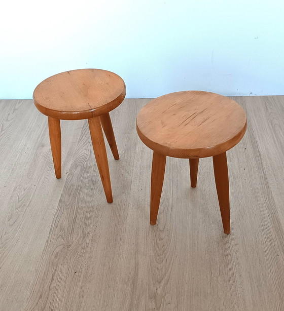 Image 1 of Twee Houten Vijftiger Jaren Kinderkrukjes