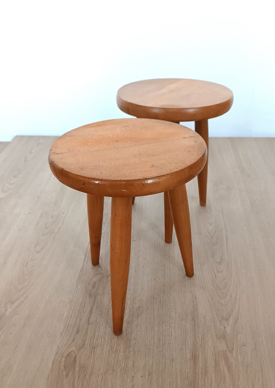 Image 1 of Twee Houten Vijftiger Jaren Kinderkrukjes