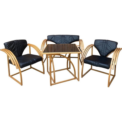 Mid Century lederen woonkamer set