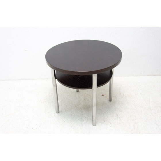 Image 1 of Vintage Bauhaus salontafel van verchroomd metaal en eikenhout door Robert Slezák voor Kovona, Tsjecho-Slowakije 1930