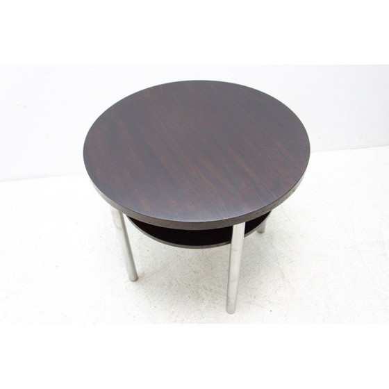 Image 1 of Vintage Bauhaus salontafel van verchroomd metaal en eikenhout door Robert Slezák voor Kovona, Tsjecho-Slowakije 1930