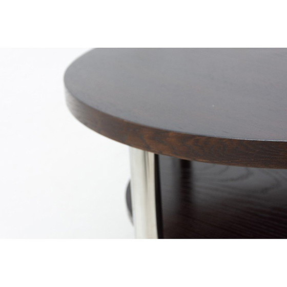 Image 1 of Vintage Bauhaus salontafel van verchroomd metaal en eikenhout door Robert Slezák voor Kovona, Tsjecho-Slowakije 1930
