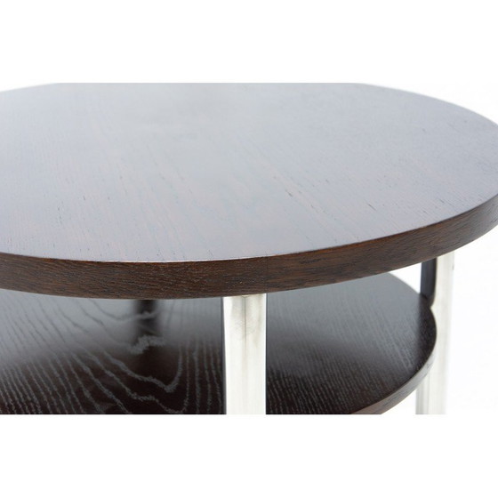 Image 1 of Vintage Bauhaus salontafel van verchroomd metaal en eikenhout door Robert Slezák voor Kovona, Tsjecho-Slowakije 1930