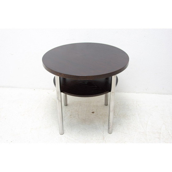 Image 1 of Vintage Bauhaus salontafel van verchroomd metaal en eikenhout door Robert Slezák voor Kovona, Tsjecho-Slowakije 1930